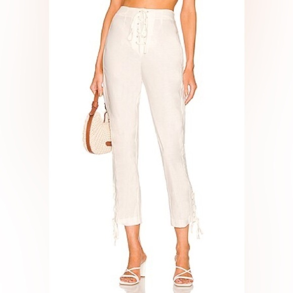 LPA Monica Pants Lace Up in Ivory Linen Blend Size XS